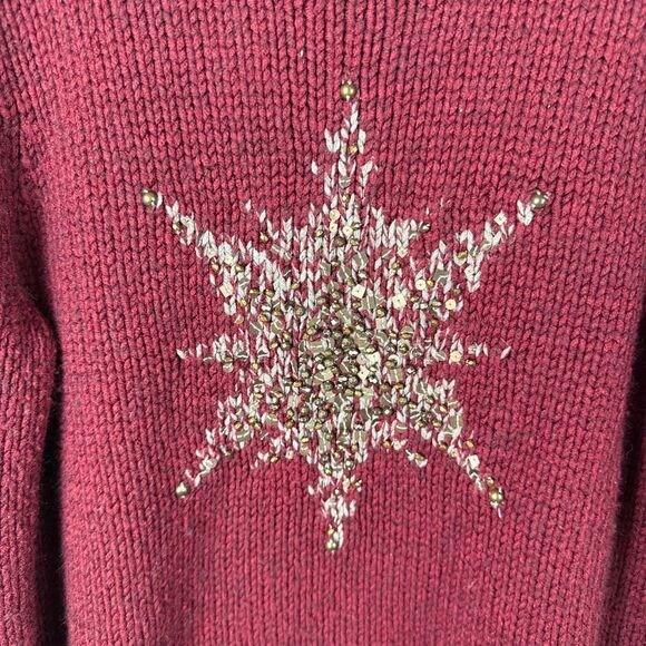 J. Jill Wool Blend Embellished Snowflake Knit Sweater Size Large L - Picture 2 of 6
